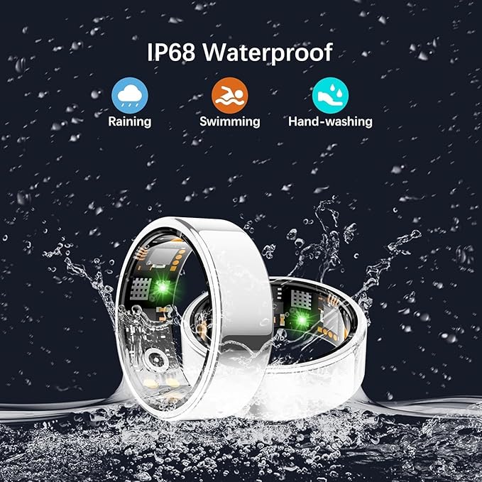 Health Tracker Ring, Smart Health Ring for Women Men with Heart Rate, Blood Oxygen, Sleep Monitor, Steps,Calories, No Subscription Fee, IP68 Waterproof Smart Ring for iPhone & Android (Silver, 10#)