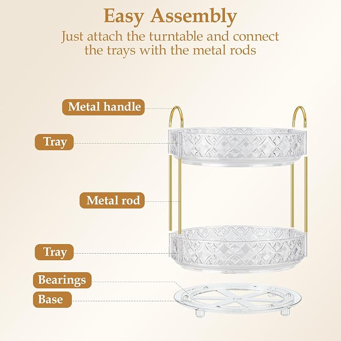 360 Rotating Makeup Organizer for Vanity, 2 Tier Adjustable Perfume Organizer for Dresser, Multi-Function Spinning Cosmetics Skincare Storage for Bedroom, Dresser, Countertop, Clear
