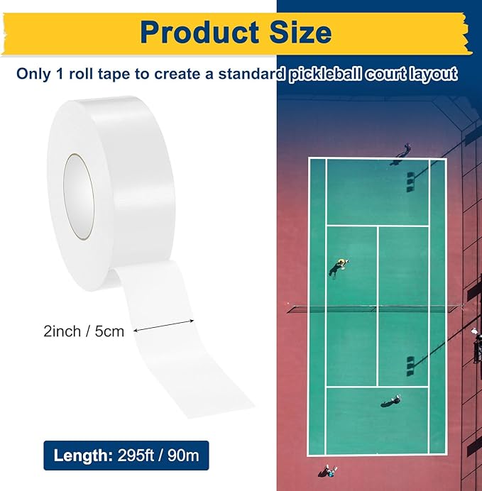 Pickleball Court Tape, Outdoor Pickleball Lines, No Residue Court Marking Kit for Temporary/Gym/Tennis/Driveway/Badminton/Backyard/Sport