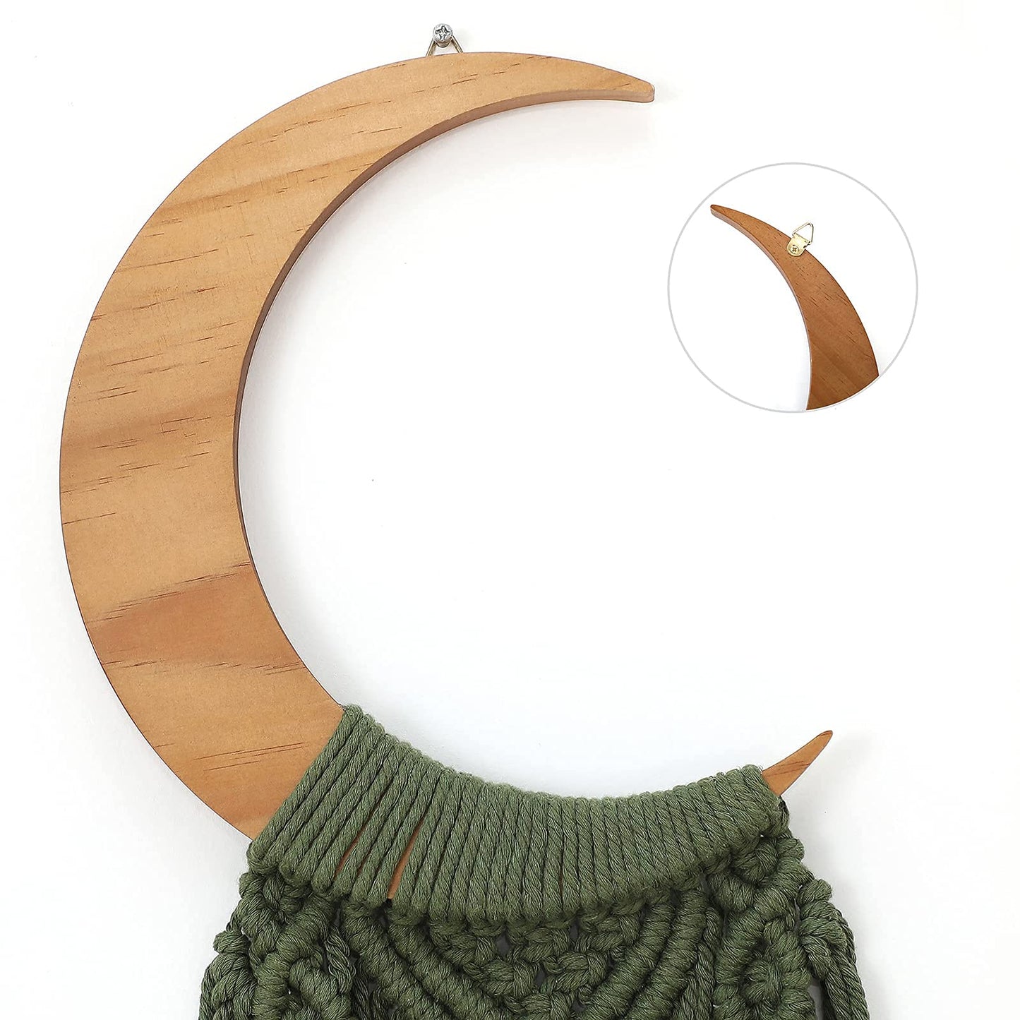 ANROYE Macrame Wall Hanging Boho Moon Decor, Bohemian Crescent Wooden Ornament with Long Tassel, Handmade Unique Wood Tapestry Home Decoration Wall Art Gift for Dorm Bedroom Nursery Living Room