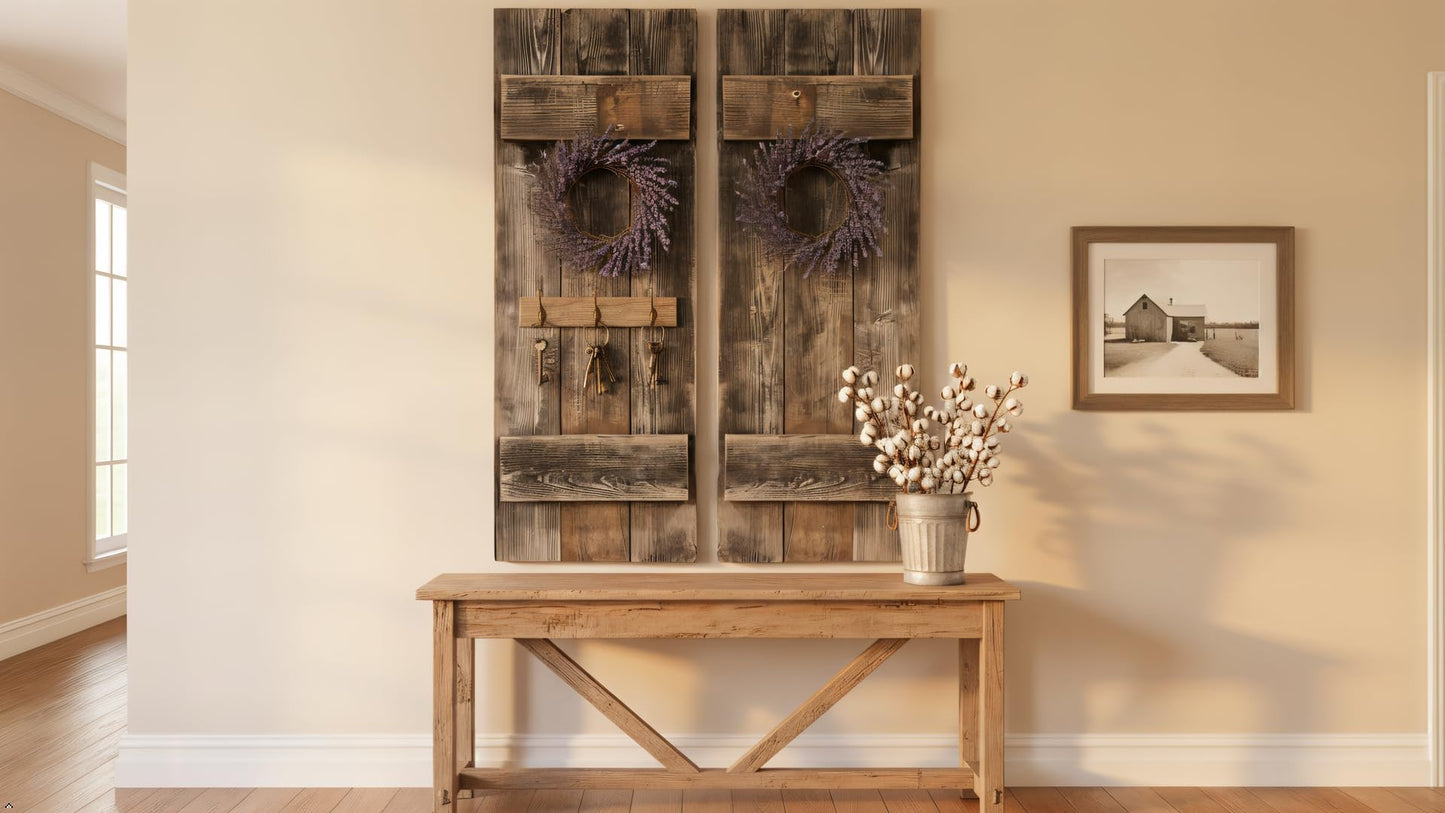 Rustic Revival | Rustic Shutters Made from 100% Reclaimed Weathered Wood – Set of 2 – Farmhouse Barnwood Style Wall Decor – Real Wood Handmade in The USA (11"x30")
