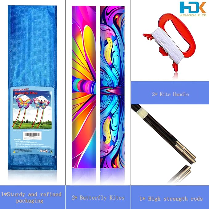 HENGDA KITE 2 Pack Butterfly Kite,for Kids and Adults,Easy to Fly,Excellent Fabric and Structure Design,The Pictures are Beautiful in high Definition,Suitable for Beginners(31x22)
