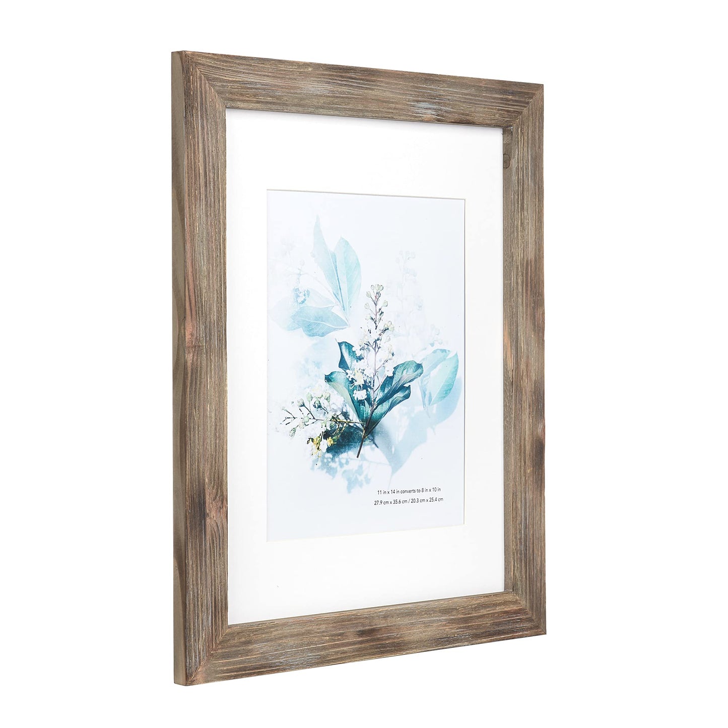 KAIWIN 100% Solid Wood Brown 11x14 Picture Frame 1 Pack Display Picture 8x10 with Mat, Rustic Wooden Photo Frames for Wall Mounting