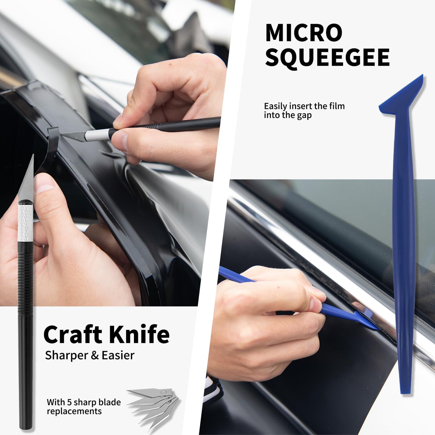 Amzdepot Window Tint Kit, Profession Car Wrap Kit with Felt Squeegee and Felt Replacements, Craft Knife and Blades, Safe Vinyl Cutter, Micro Squeegee for Vinyl Wrap Tools Tint Tools
