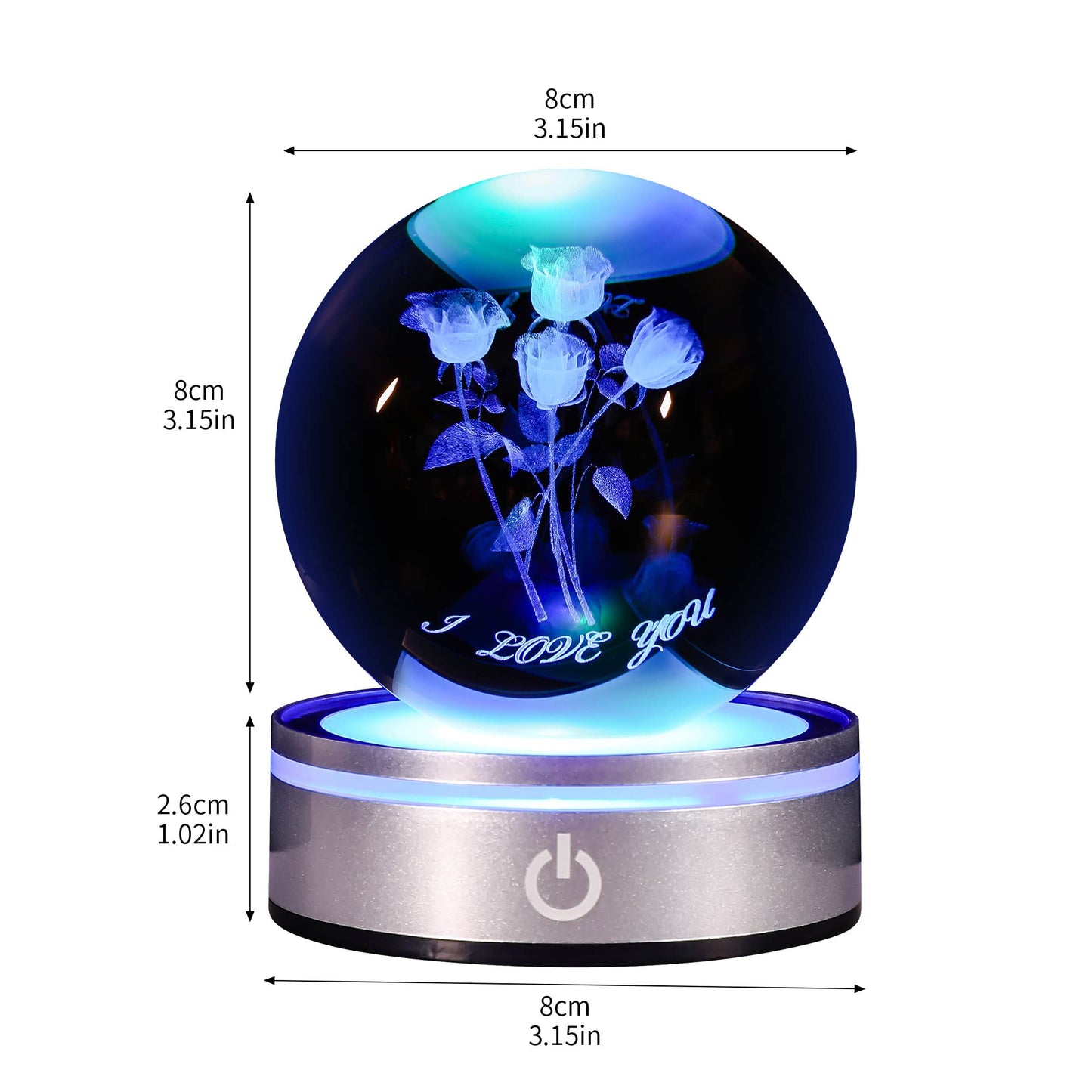 pinyan 3D Rose Crystal Ball with LED Colourful Light Base,Unique Gifts Her for Valentine's Birthday Wedding,Romantic Anniversary Present with Girlfriend Wife Mom Women I Love You Night Light