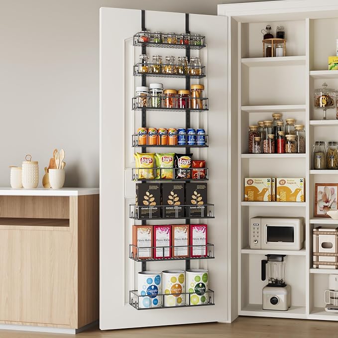 Bunoxea Black 8-Tier Over The Door Pantry Organizer, Pantry Organization And Storage, Metal Hanging Spice Rack Shelves Door, Home & Kitchen Essentials, Laundry Room Bathroom Organization