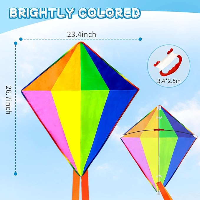 Kite for Kids Adults Easy to Fly, Rainbow Kites for Toddlers Age 3-5 Beginners, Kites for Kids Ages 4-8 8-12 Easy to Fly in Low Wind- Kite for Family Beach Outdoor Games and Activities