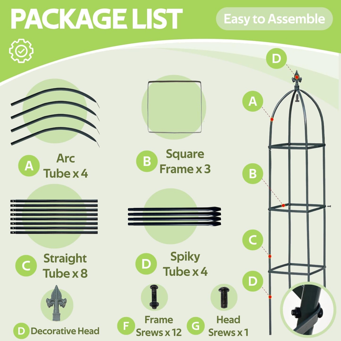 Jesosia 100% Metal Obelisk Trellis for Climbing Plants Outdoor & Indoor - Powder-Coated Thicken Steel Towering Plant Support - Weather-Proof Garden Trellis for Climbing Vine, Vegetables & Flowers