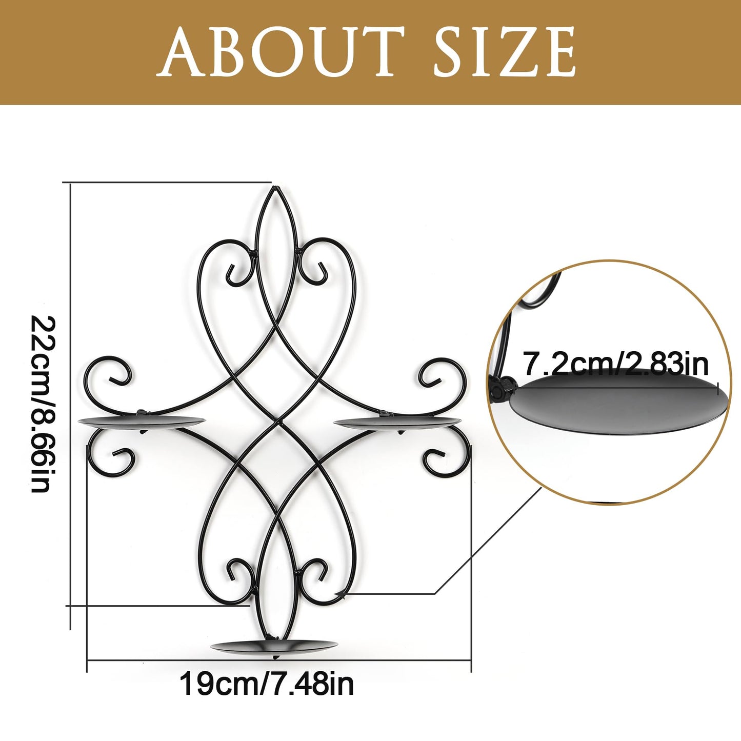 AHUONEL Wall Candle Sconce Holder Set of 2, Metal Wall Sconces Decor Hanging Wall Mounted Candle Stick Holder, Black Candlestick Holders Wall Decor for Bedroom Living Room Dining Room, 14.4"×11.8"