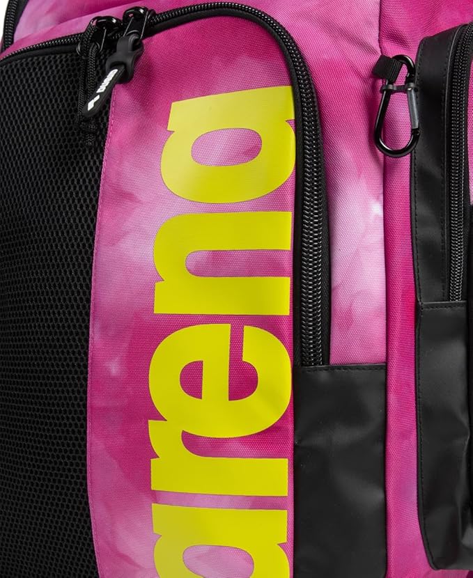 ARENA Spiky III Backpack 45 Swimming Athlete Sports Gym Rucksack Large Training Gear Equipment Swim Bag for Men and Women, 45 Liters, Shocking Pink/Multi