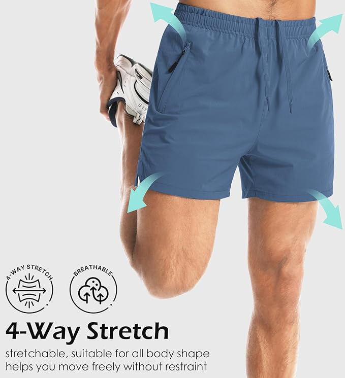 Aolesy Men's Gym Shorts Linerless & Liner - 5" Quick Dry Workout Running Shorts with Zip Pockets Sports Athletic Shorts