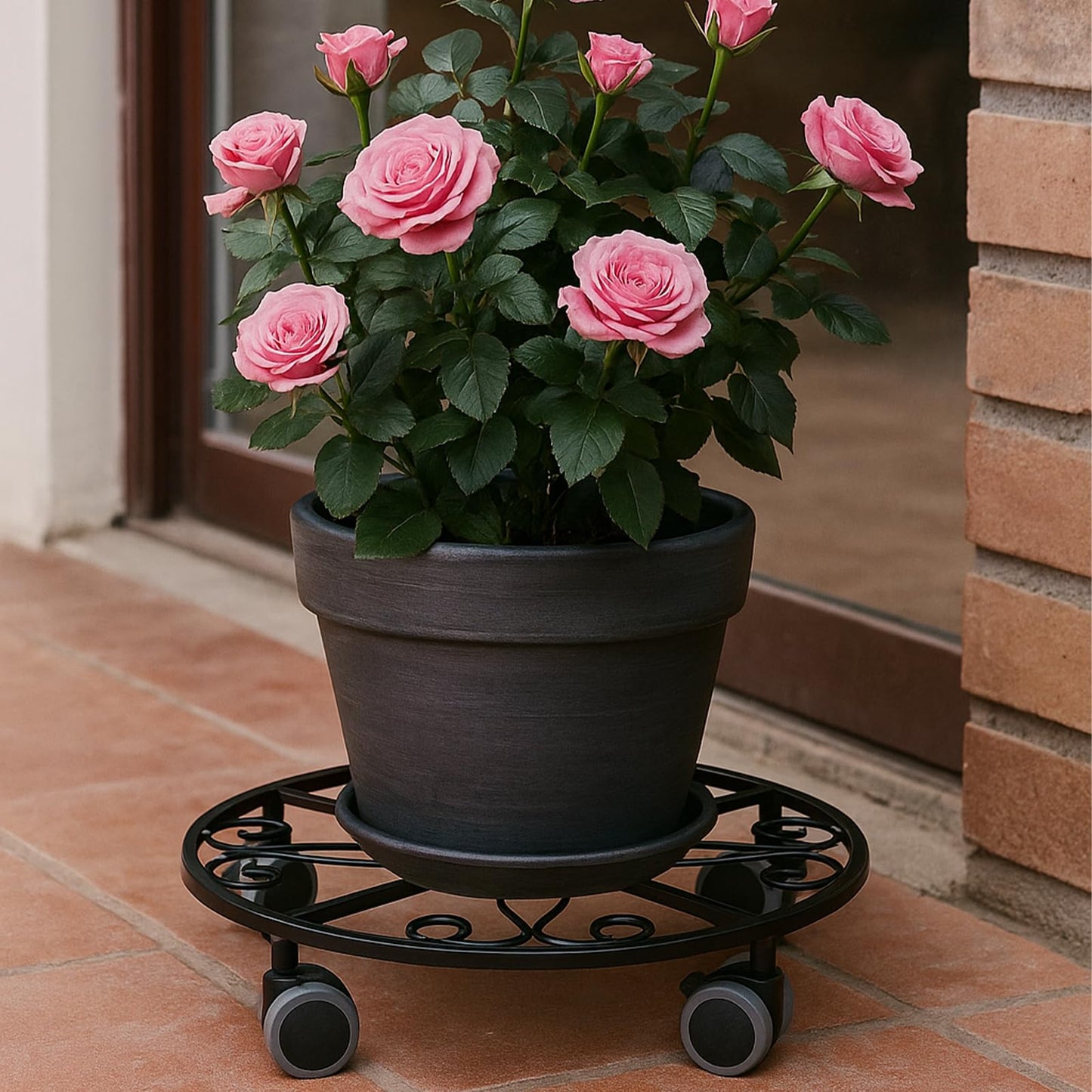 5 Pack Plant Caddy with Wheels Heavy Duty 13.5 Inches Metal Plant Stand with Wheels Plant Dolly Rolling Plant Stand Plant Roller with Casters for Indoor and Outdoor, Black