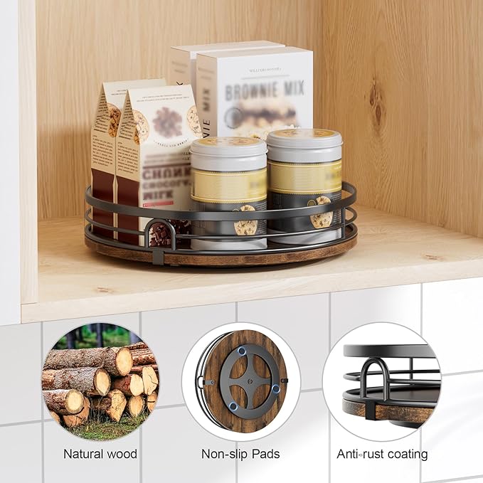 LAMU 2 Pack 9'' 10'' Lazy Susan Turntable Organizer for Cabinet, Round Wood Lazy Susan for Table Top, Countertop, Pantry, Spice, Bathroom Vanity, Coffee, Decor