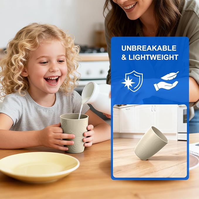 Unbreakable Wheat Straw Cups, Alternative to Plastic Cups Set 6 PCS, 16 OZ Drinking Cups Reusable, Dishwasher Safe Tumblers & Water Glasses for Kitchen RV Party Outdoor, Beige