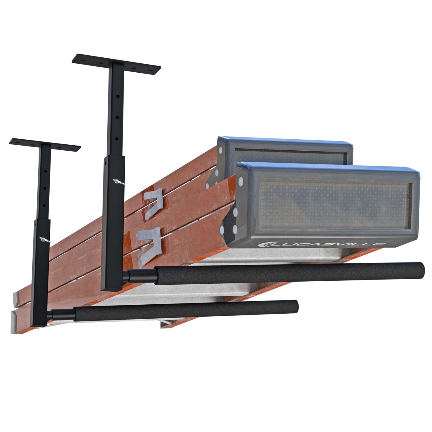 TRUSOON Adjustable Ladder Ceiling Rack, Kayak Overhead Garage Storage Rack, Garage Ceiling Storage for Kayak, Ladder, Surfboard, Snowboar Overhead Hanger, Holds 150 lbs, Black