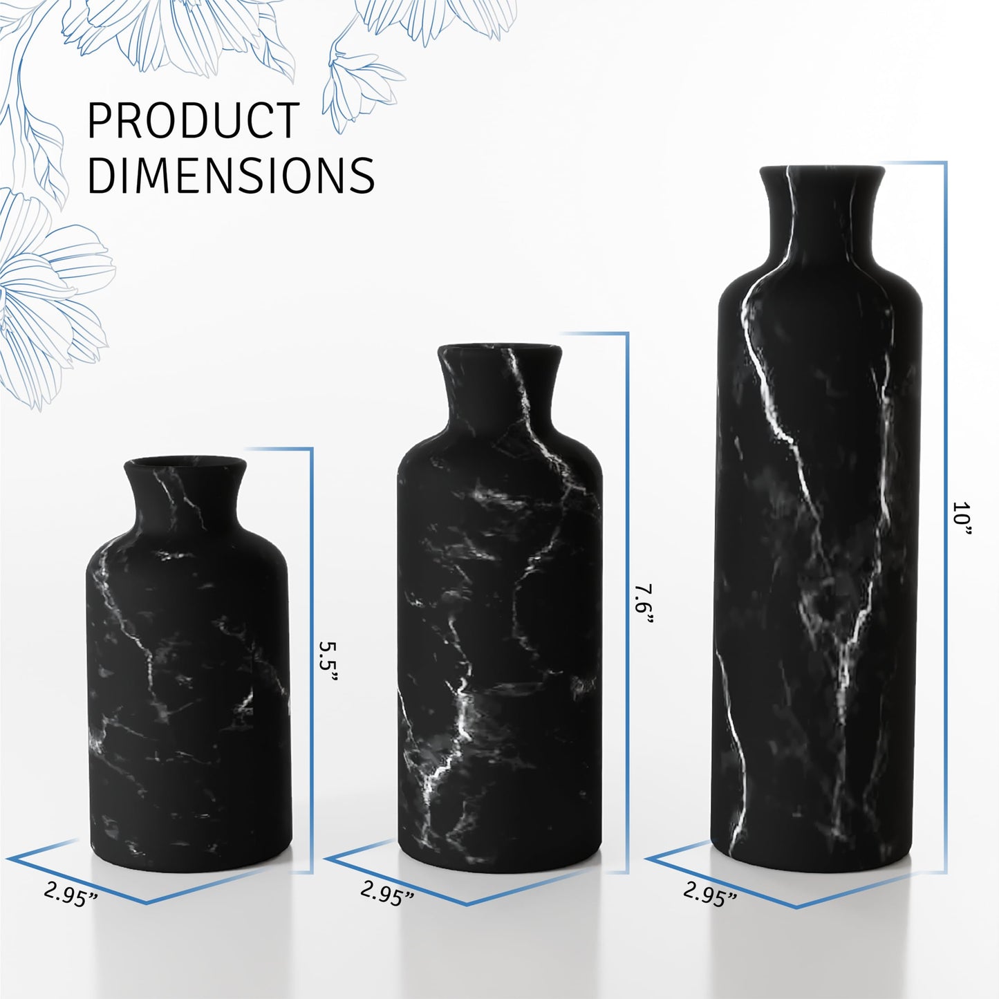 Creative Scents Black Marble Look Vase Set - Vases Home Decor, Premium Quality for Holding Pampas Grass, Dried/Fresh Flowers, Vases for Decor - Kitchen, Bedroom, Office, Living Room, or Shelf Decor