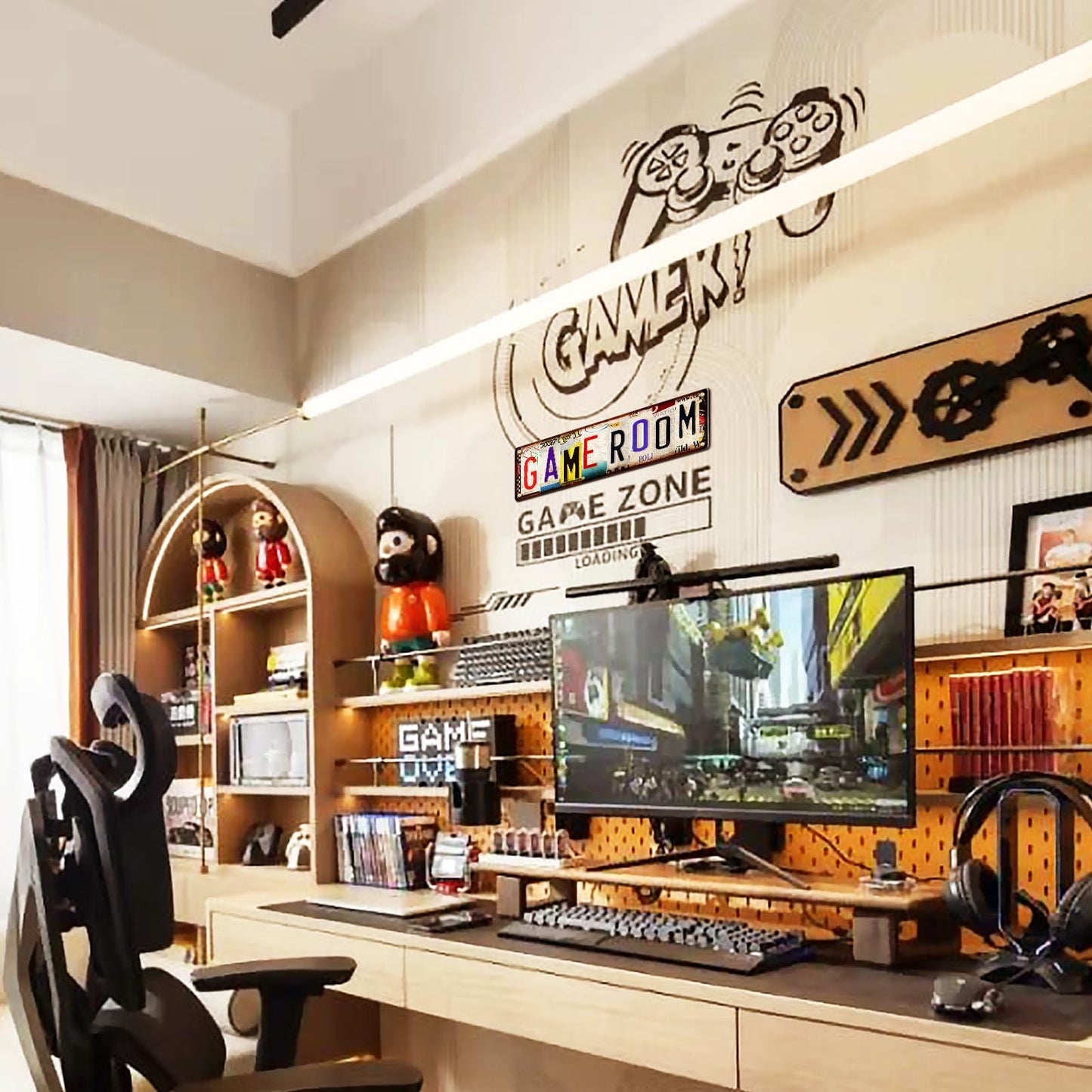 Gaming Accessories Room Decor – Cool Gamer Gifts for Men, Teens, and Boys Ages 8 –12– Funny Game Room Sign Desk Accessories Wall Art