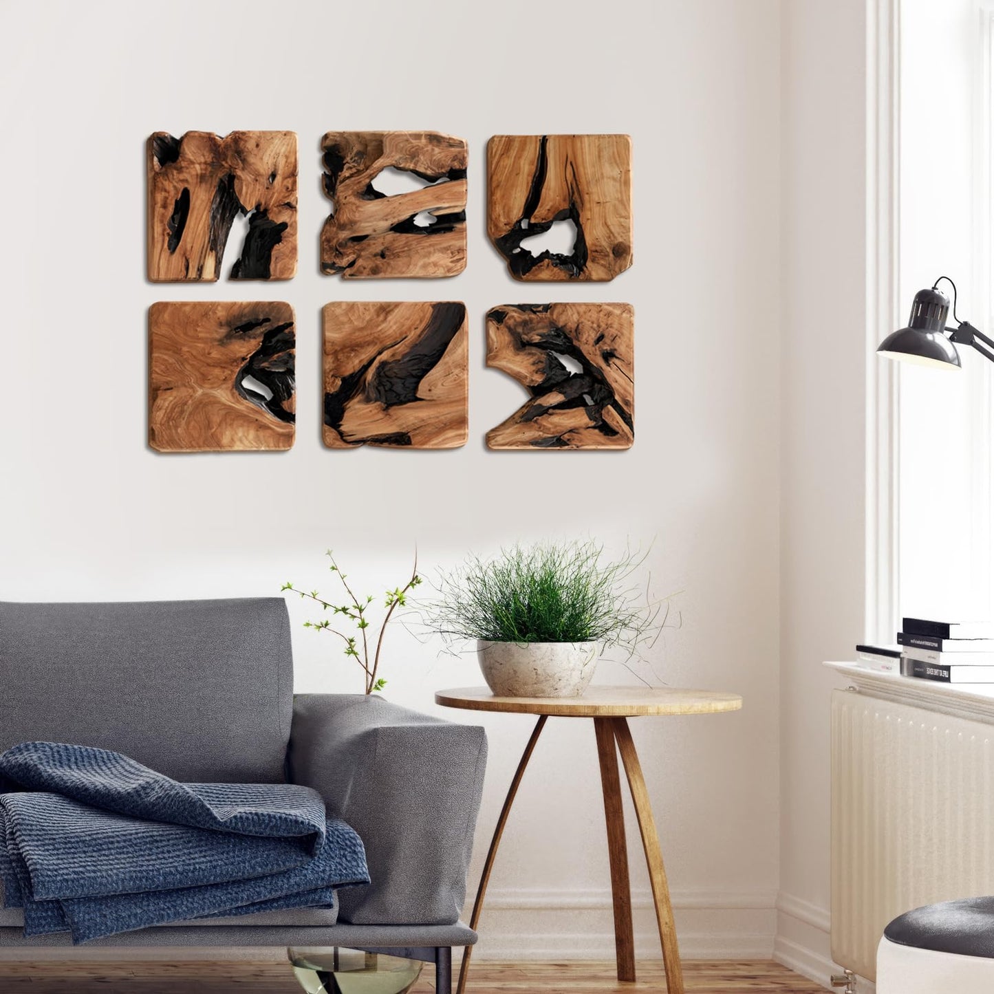 WELLAND 4 Pieces of Handmade Wall Sculptures, Rustic Abstract Wall Decor for Living Room, Bedroom, Bathroom, Dining Room, Home Office