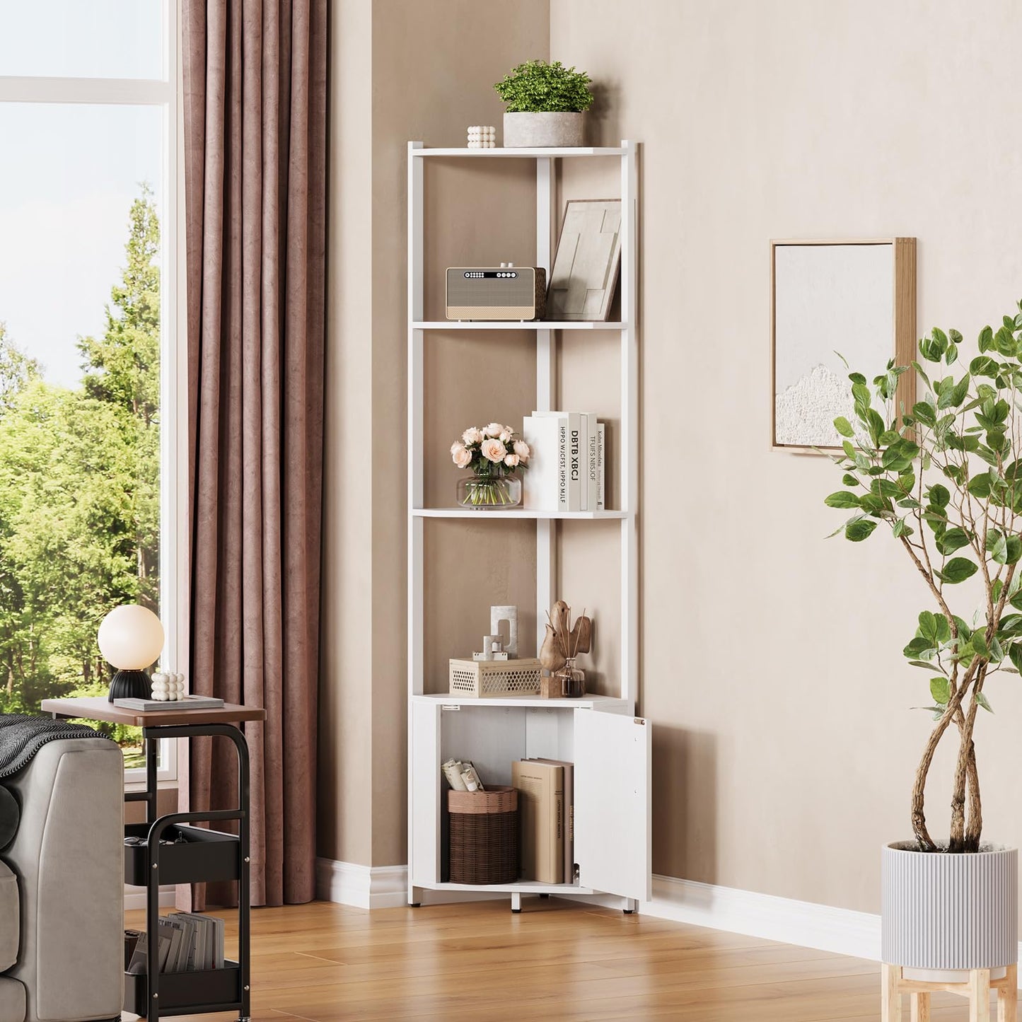 GarveeHome Corner Shelf Stand 5 Tier - 58 Inch Tall Corner Shelf with Wooden Shelves for Storage, Display Plant Stand for Living Room, Bedroom, Kitchen, Bathroom, Home Office