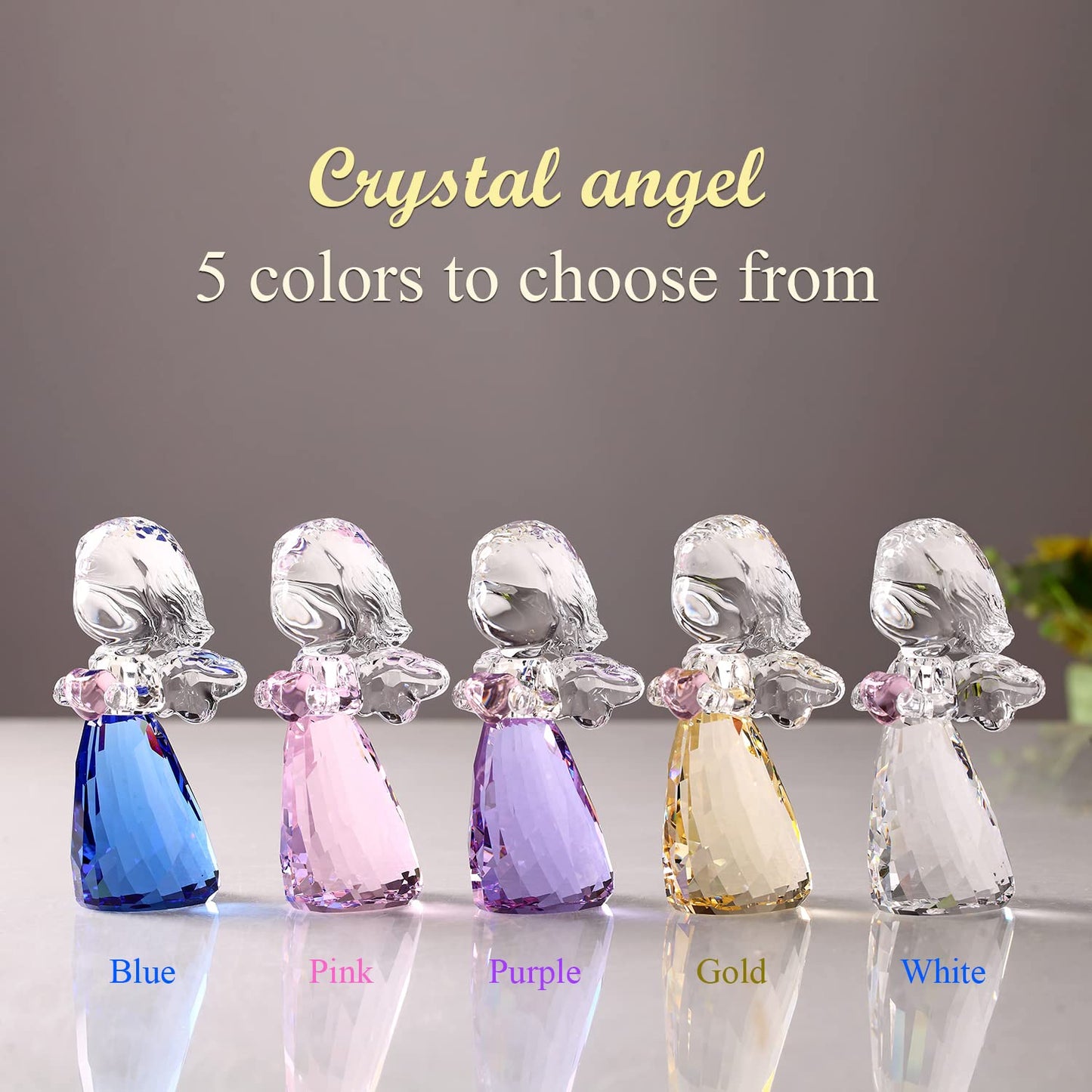 Crystal Little Angel Christmas Birthday Gifts Cherub Figurine Paperweight Decor Ornaments Art Collecible (Pink)