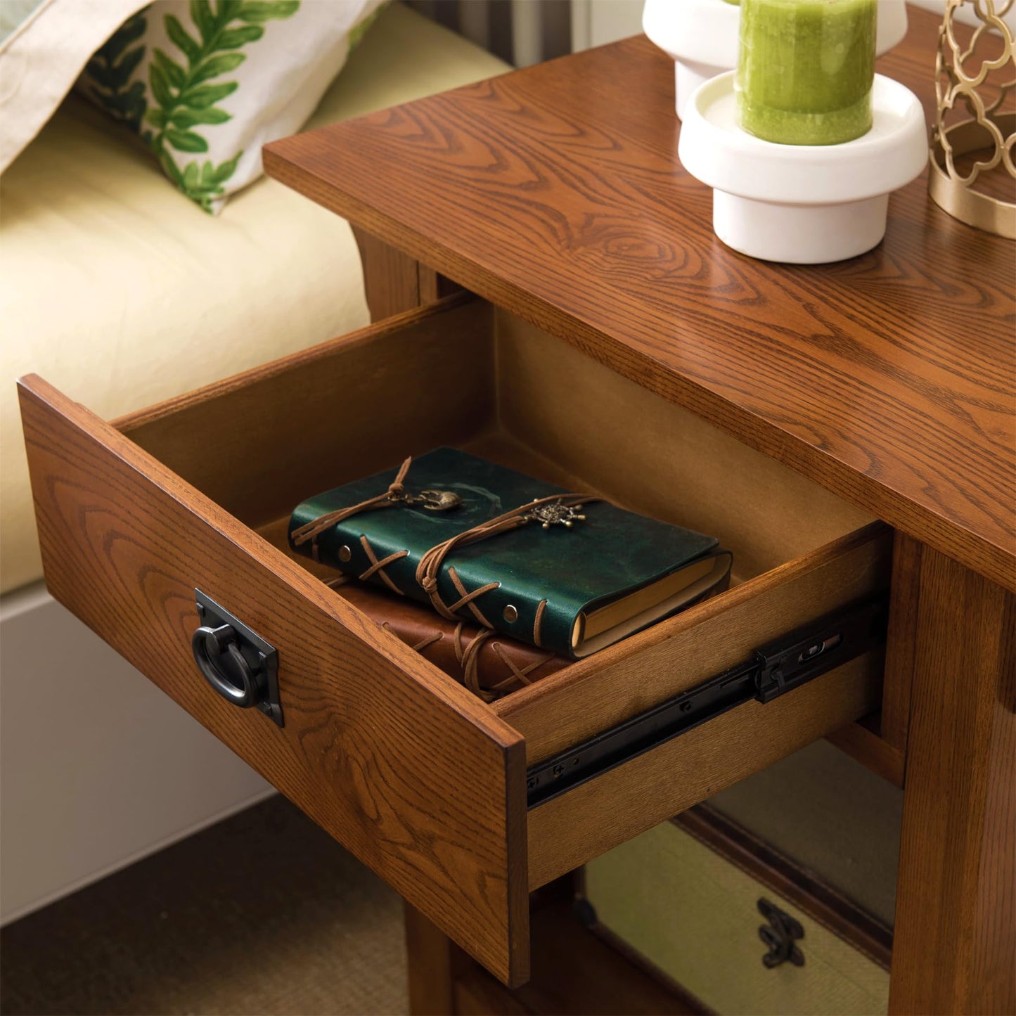 Leick Home 8222 Mission Impeccable End Table with Drawer, Made with Solid Wood, Side Table for Living Room, Bedroom, Medium Oak Finish Nightstand Table