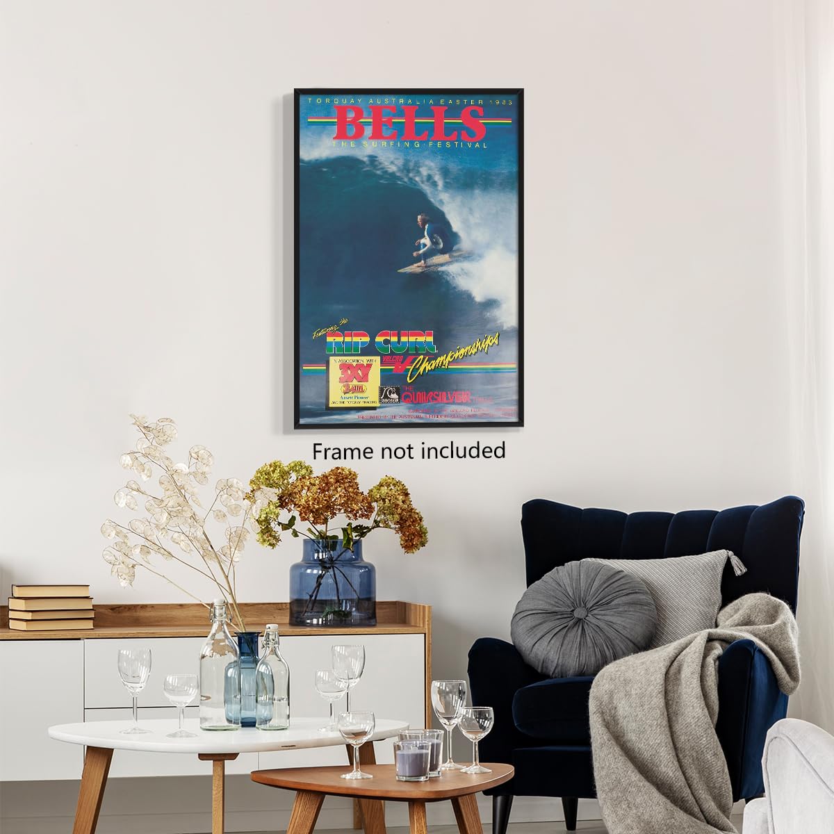 Beachy Surf Up Canvas Wall Art, 1983 Torquay Australia Easter Poster, Rip Curl Bell'S Surfing Competition Print, BELLS Summer Surfer Sports Magazine Cover Painting for Bedroom 8x12in Unframed