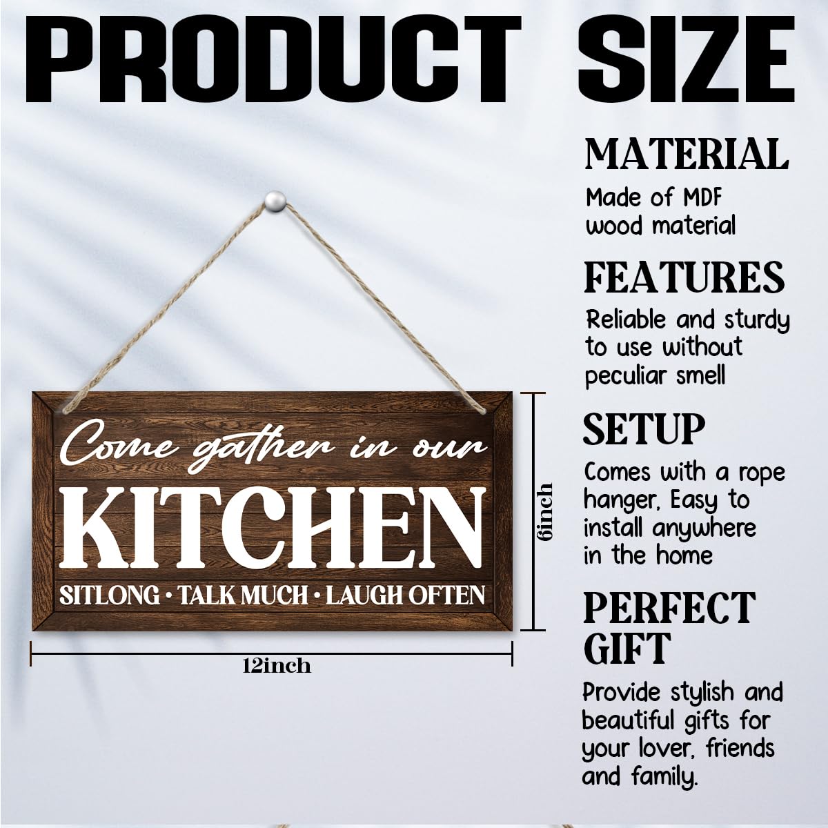Rustic Kitchen Decor Signs Wall Art - Come Gather in Our Kitchen, Gather Signs for Home Decor, Farmhouse Living and Dining Room Wall Decor, Housewarming Gifts, Retro Wall Art 11.8 * 5.9 in