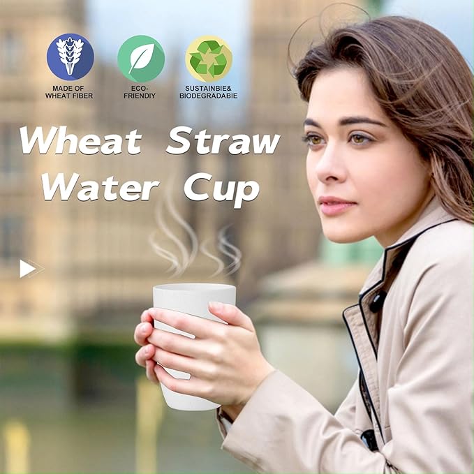 Wrova Wheat Straw Cups Set of 6 Good Alternative to Plastic Cups Reusable 12 oz Unbreakable Drinking Cup Reusable Dishwasher Safe Water Plastic Kitchen Glasses - White