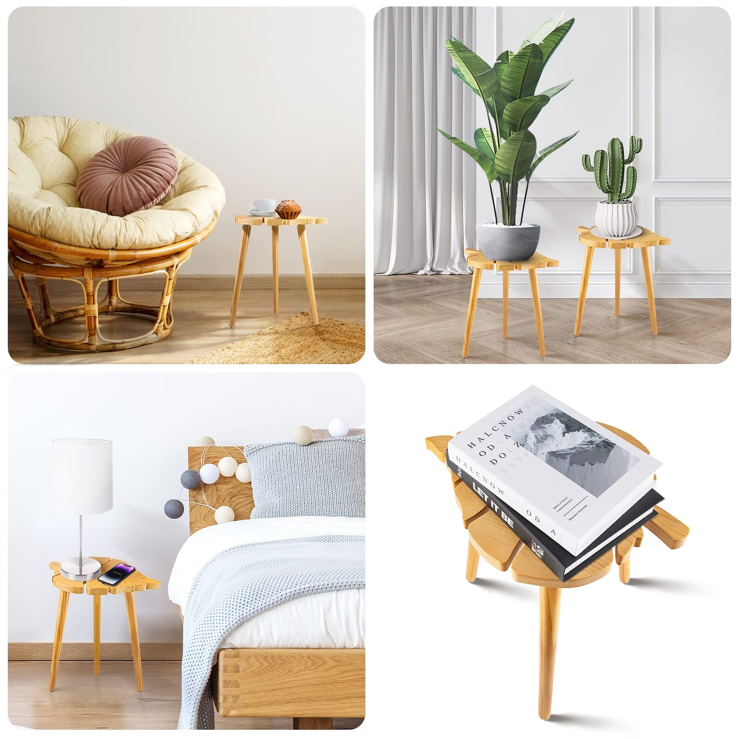 IKEPAHOK Plant Stool Stand for Indoor Use, Pine Wood Monstera Pot Holder, Decorative Corner Flower Table for Living Room, Tall Tripod Planter Rack for Home Office Patio Bedroom