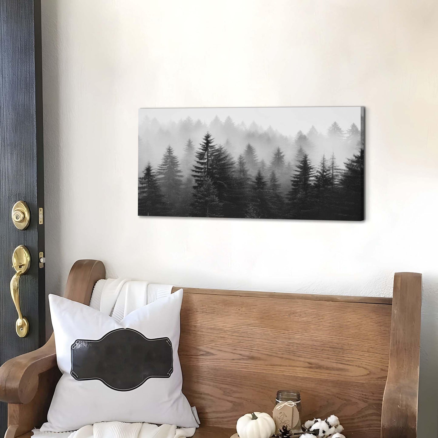 WALLSUP DECOR Misty Forest Canvas Wall Art: Black and White Pine Tree Picture Foggy Mountain Painting Modern Nature Landscape Artwork Prints for Bedroom Living Room Home Office