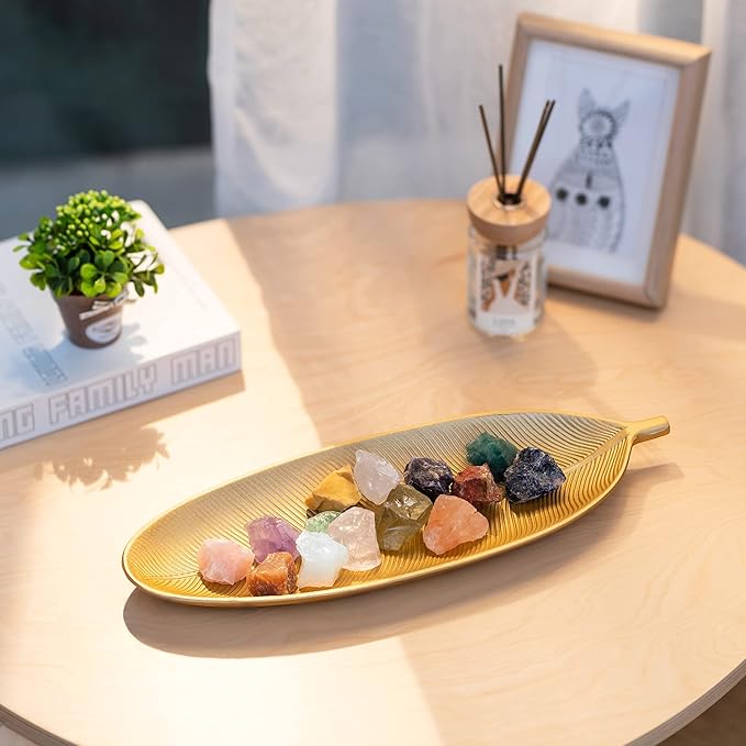 Hanobe Decorative Bowls for Home Decor: Leaf Shaped Wood Key Tray Entryway Decor Leaves Bowl for Fireplace Mantel, Gold