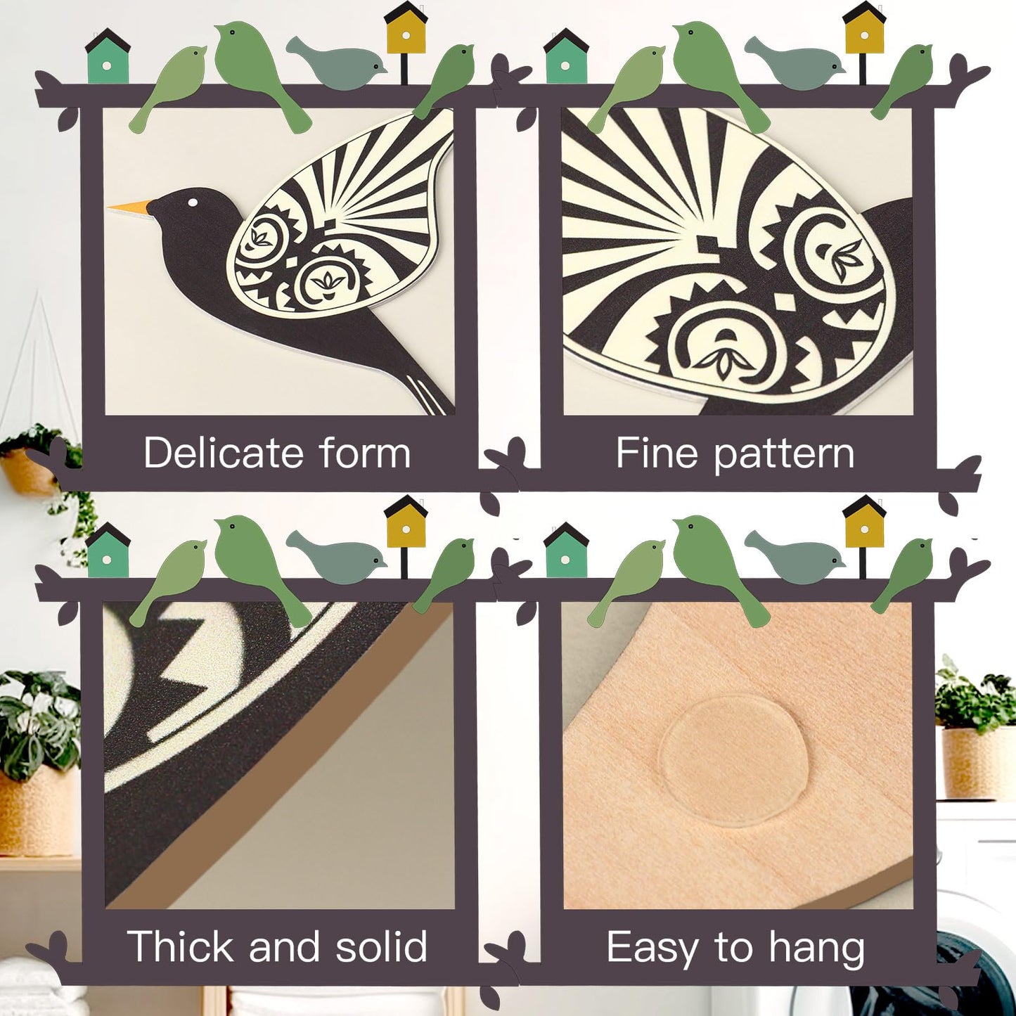 KOYILTD 5 Piece Wooden Bird Wall Decor Sculptures Wood Boho Flying Bird Wall Art Scandinavian Home Wall Decor for Farmhouse Living Room Bathroom Dining Room Kitchen Office (Rustic)