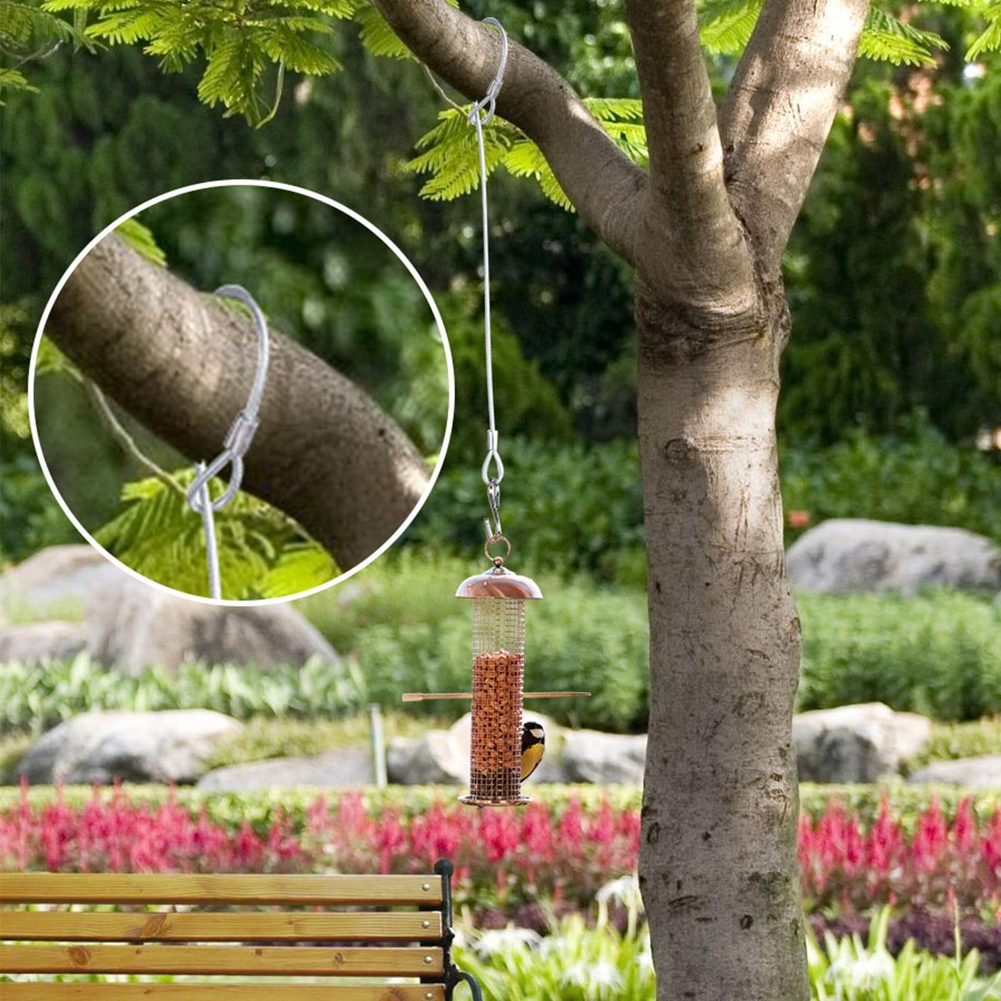 Kingdder 4 Pcs 18" Hanging Cables Chain with S Hook Bird Feeder Tree Hanger PVC Coated Flexible Branch Hook Limb Protector for Outside Bird Feeders, Planters and Decorations