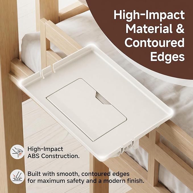 COOL-ANGLE Bedside Shelf for Bunk Bed & College Dorm, 13x9.5 Clamp-On Floating Nightstand with Hidden Storage & Cable Management, Fits Bed Rails up to 2.9", White
