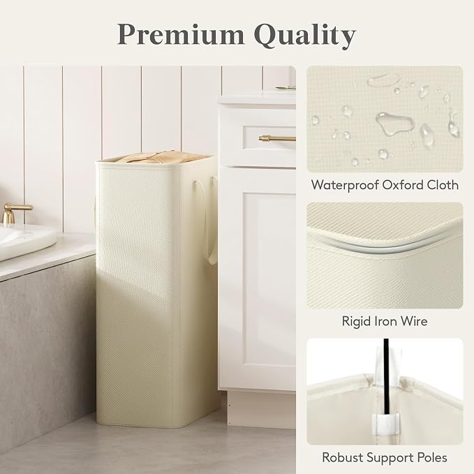 Lifewit Slim Laundry Hamper, Narrow Small Laundry Basket with Handle for Dirty Clothes, Collapsible Tall Thin Laundry Bin for Bathroom Bedroom Dorm College, 75L, White