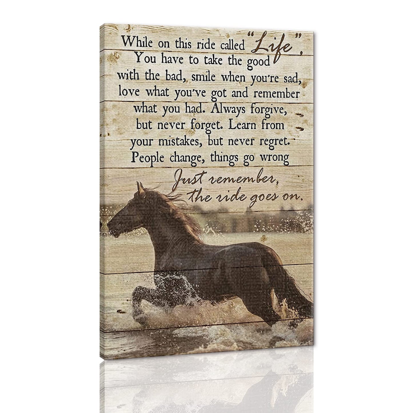 Inspirational Wall Art Horses Painting on Canvas, Motivational Positive Quote Retro Horse Picture Posters and Prints for Home Decor, Living Room, Office, Framed, 12" x 18"