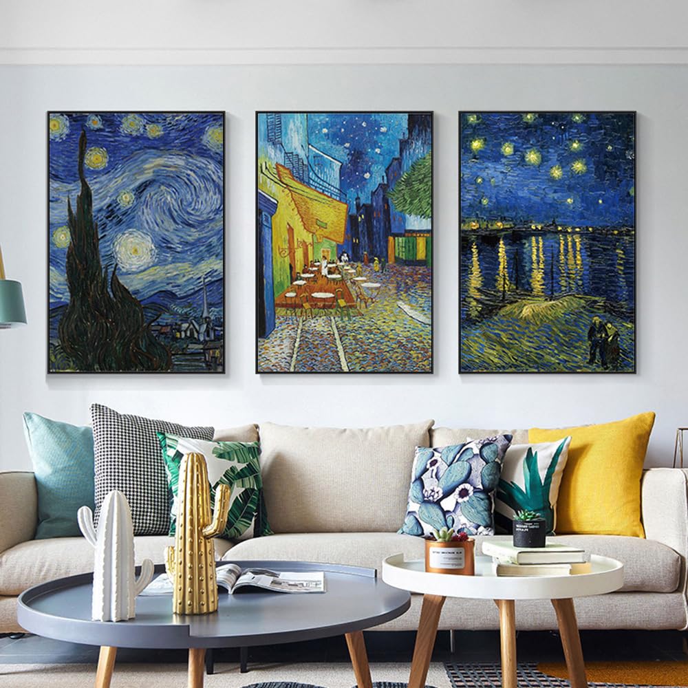 ARTFEB Large Framed Blue Wall Art,Starry Night Vincent Van Gogh Art Reproduction,Impressionism Aesthetic Canvas Prints Artwork,Giclee Canvas Wall Art Stretched and Framed for Living Room Home Office