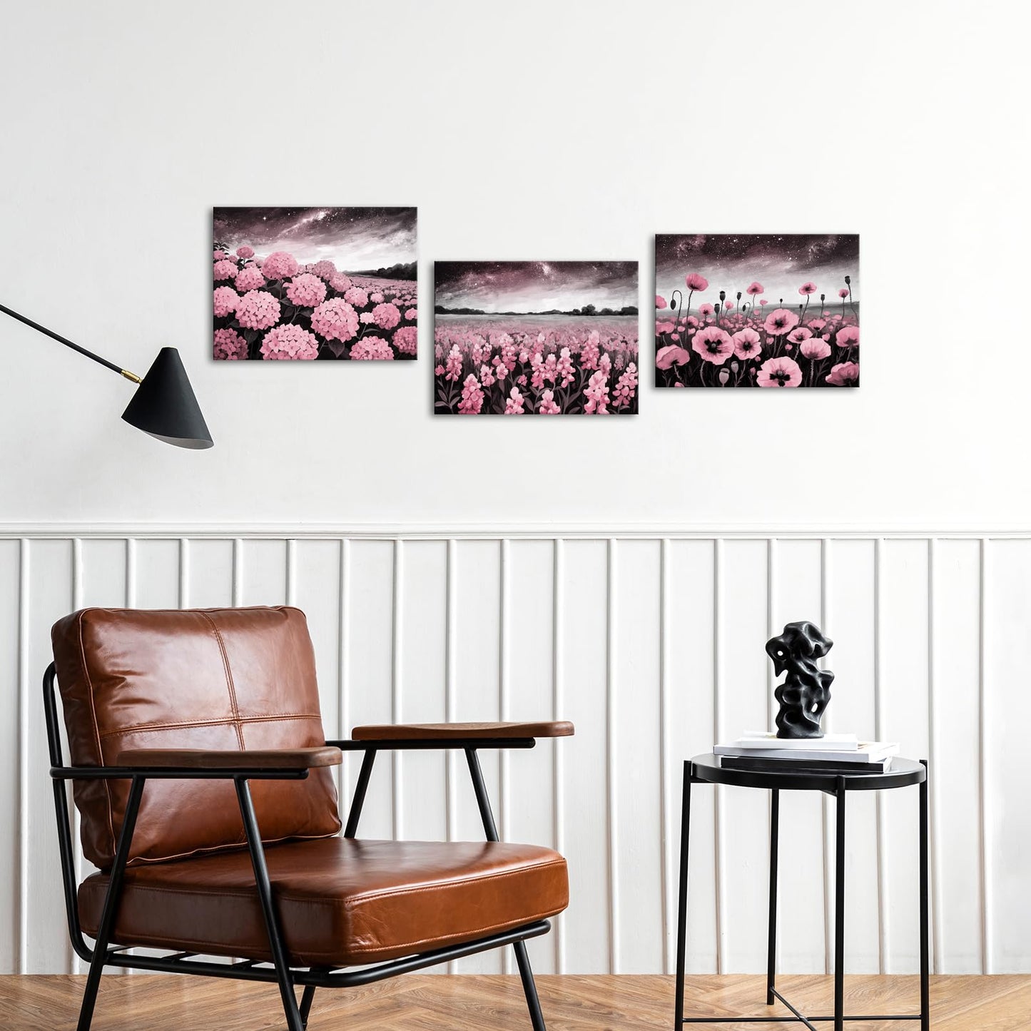 NutArtPic Flower Wall Art Hydrangea Pictures Poppy Paintings Bluebonnet Wildflower Artwork Prints for Home Decor 12''x16''x3pcs (pink)