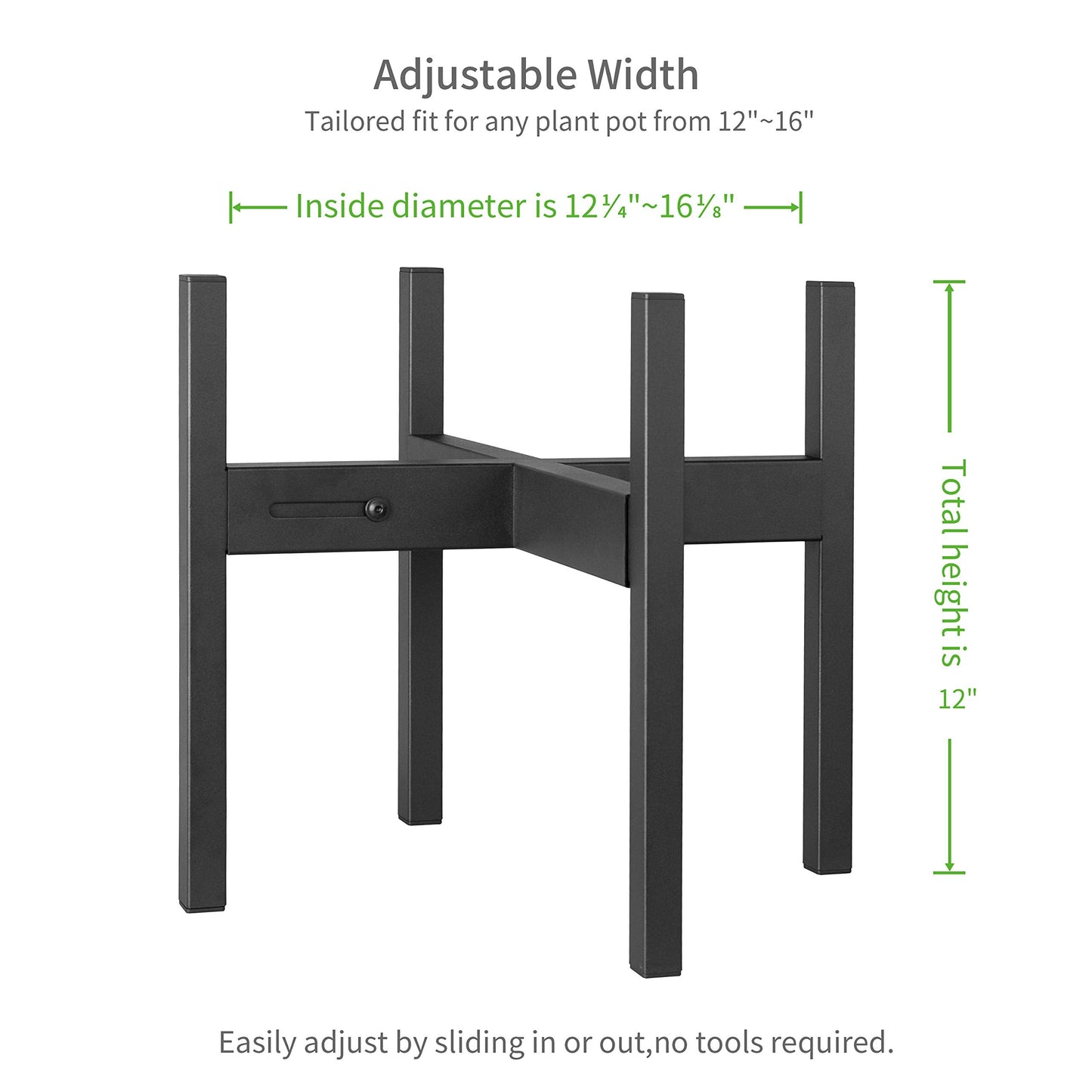 FaithLand Plant Stand, Adjustable Size Fits 12 13 14 15 16 Inches Large Plant Pot, Metal Planter Stand, Mid Century Expandable Plant Holder Indoor Outdoor, Adjustable Width: 12”-16.1” - Easy Assembly