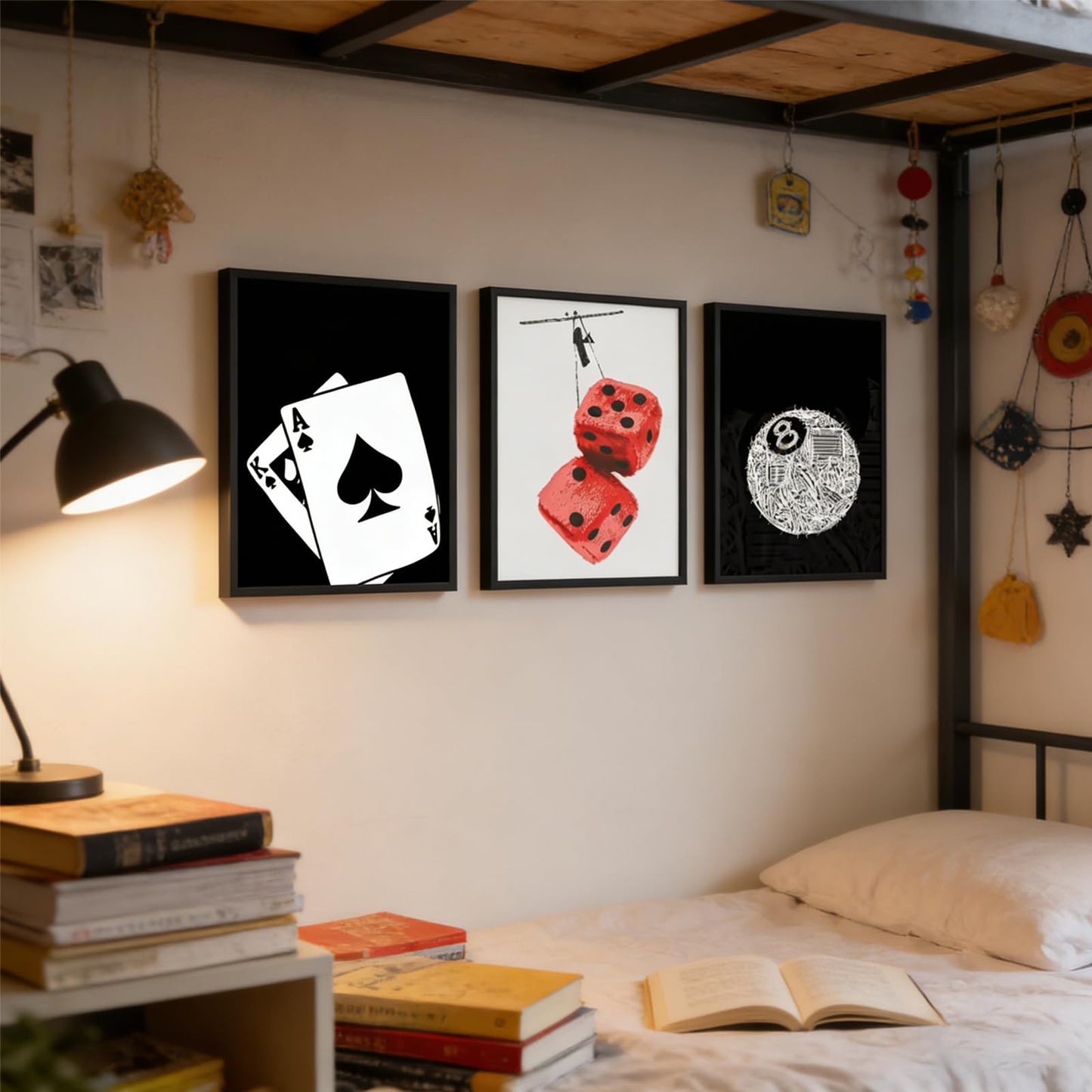 Electrilucn Trendy Graffiti 8 Ball Dice Black And White Poker Canvas Wall Art Funky Preppy Y2k Posters Prints Minimalist Painting Pictures Aesthetic Game Room Apartment Dorm Decor 12x16in Unframed