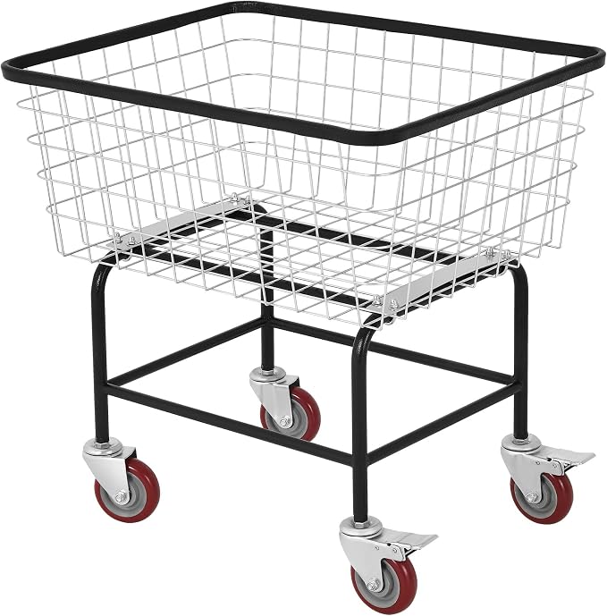 Large Rolling Laundry Cart with Wheels Holds 2 Washer Loads, Wire Laundry Basket, Heavy-Duty Steel Storage Basket with Galvanized Finish, for Commercial or Home Laundry