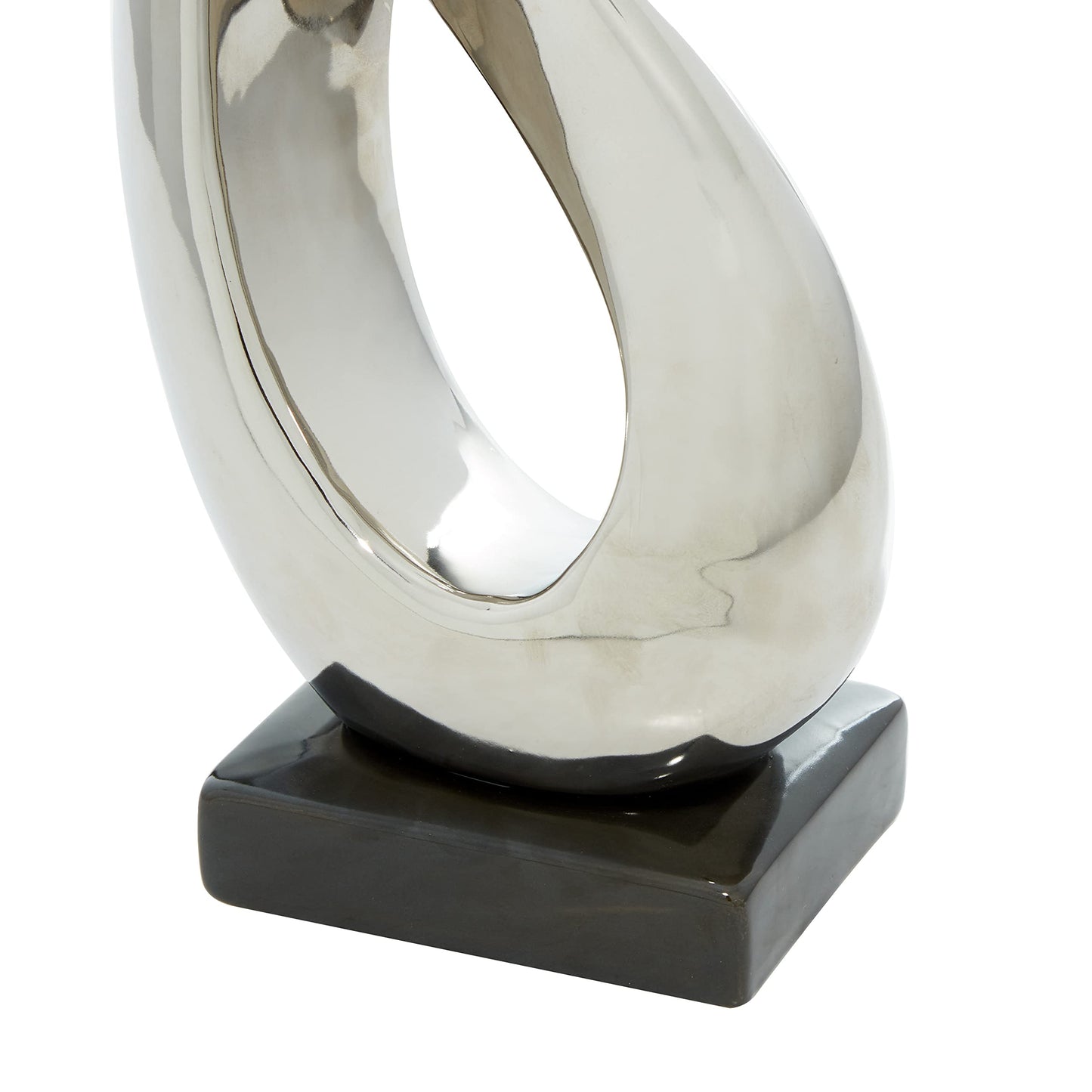 Deco 79 Porcelain Ceramic Abstract Decorative Sculpture Home Decor Statue with Black Base, Accent Figurine 8" x 4" x 17", Silver