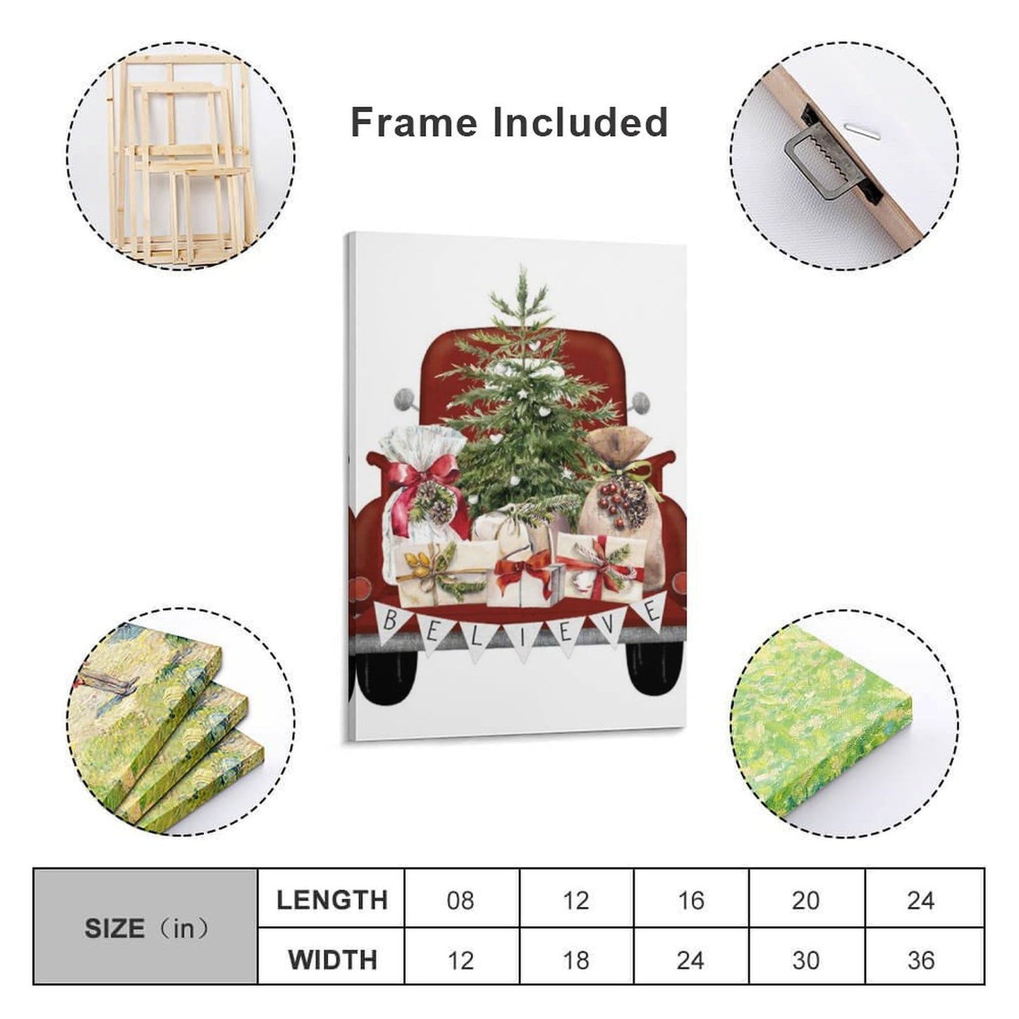 LohxA Festive Red Truck Believe Banner Tree Presents Print - Custom Holiday Wall Decor ， Christmas Signs P Canvas Wall Art Print Poster For Home School Office Decor 12x18inch(30x45cm)