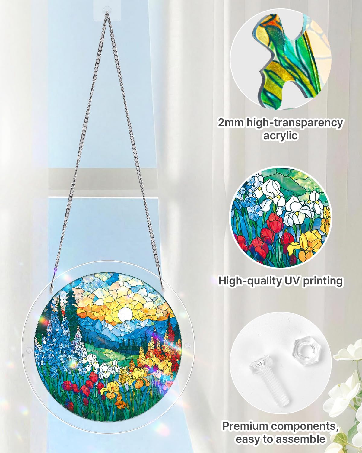 KaayeeWood 83 Pieces Acrylic Suncatcher Puzzle, Unique Dawn Blossom Sea Acrylic Sun Catcher Puzzle Kit for Doors Garden and Window Hanging, DIY Suncatcher Kits for Adults, 7.4 in