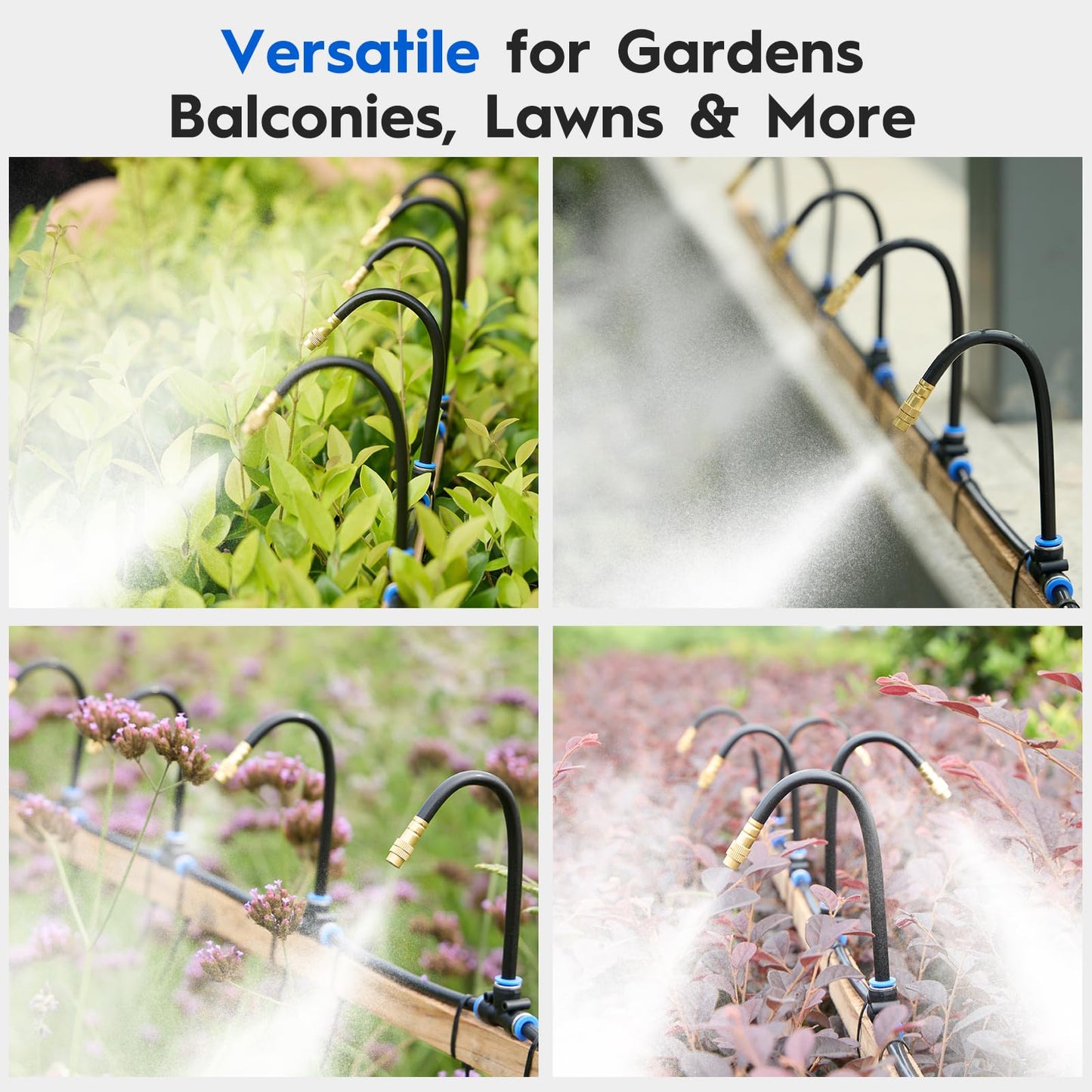360° Automatic Drip Irrigation Kit - 5/16'' Tubing, Adjustable Universal Spray Nozzle, Copper Atomizing System for Garden/Lawn/Greenhouse - Multi-Directional Rotation, Quick Connectors, 49FT