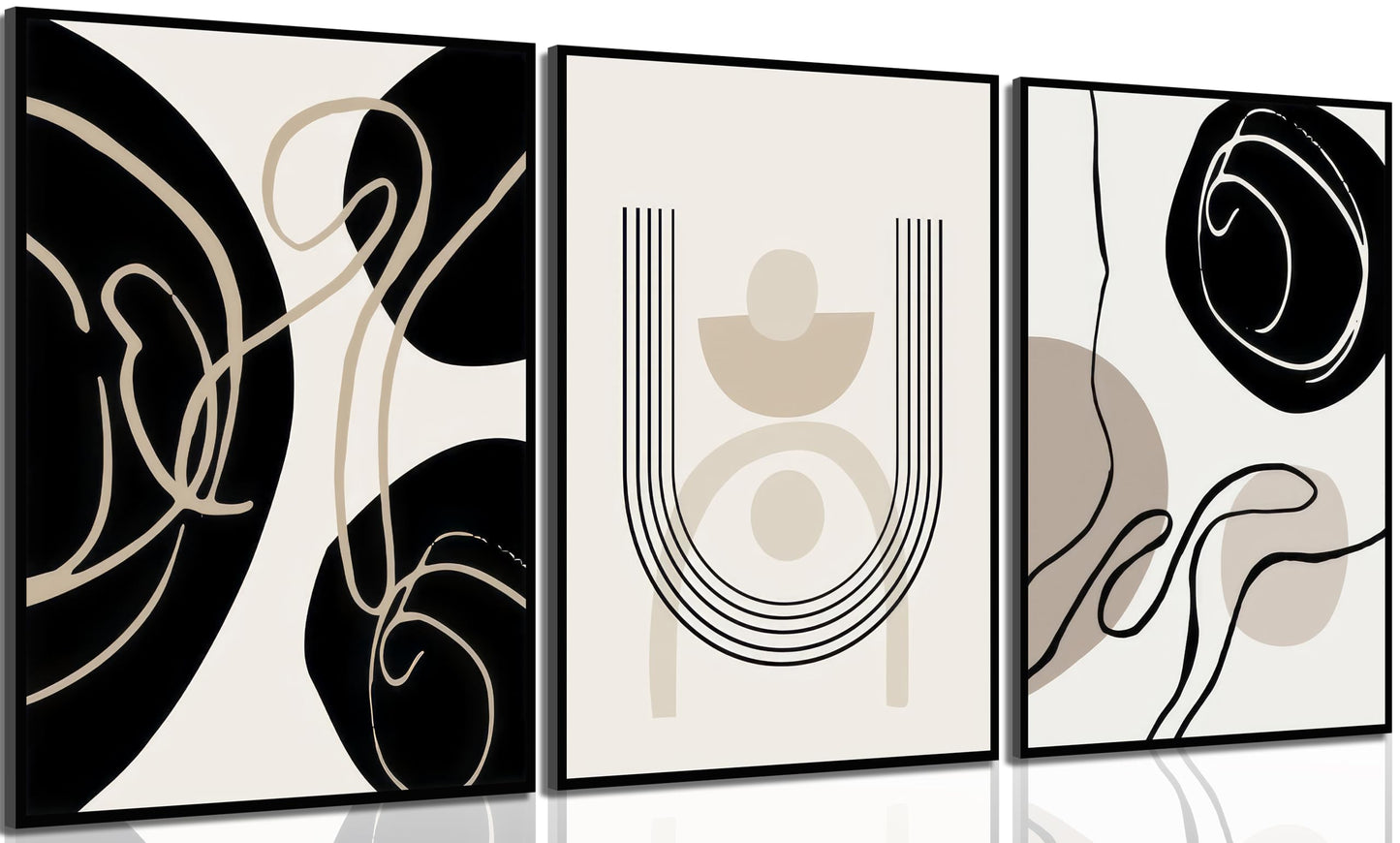 3Pcs Boho Neutral Geometric Wall Art Black and white minimalism Line Painting Wall Decor Mid Century Modern Abstract Poster Print Artwork for Living Room Bedroom Bathroom Home Decoration Unframed