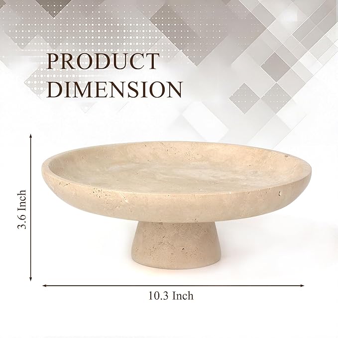 YMXYJM Natural Travertine Fruit Bowl for Kitchen Counter, Large Decorative Bowl for Kitchen Counter/Living Room/Dining Table/Entryway, Beige