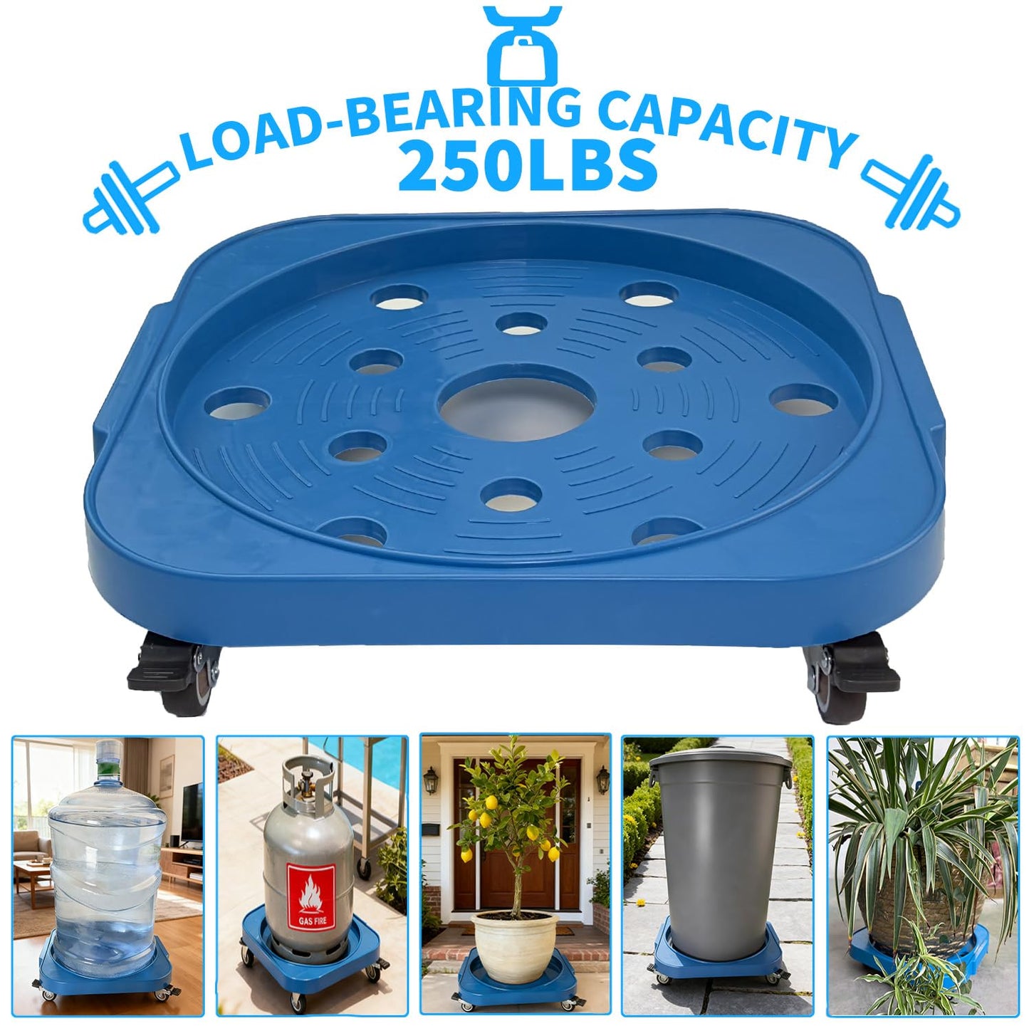 11" 5-Gallon Water Bottle Jug Caddy with 4 Rolling Swivel Casters - Heavy-Duty 5-Gallon Bucket Dolly & Plant Stand, Blue