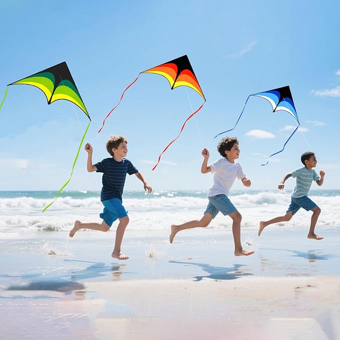 Mint's Colorful Life 3 Pack Delta Kites for Kids & Adults, Easy to Fly Large Kite Set for Beginners, Perfect Family Kites for Park and Beach Trip with 300ft String Included