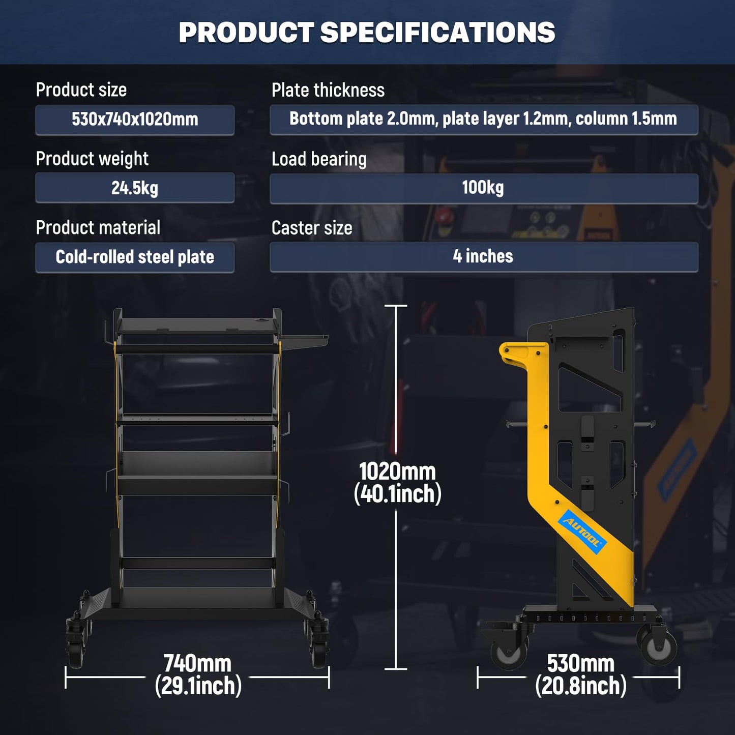 AUTOOL Heavy-Duty Modular Service Cart – 360° Swivel Casters Welding Cart Large Storage Drawer & Corrosion-Resistant Steel for Automotive Workshops T22